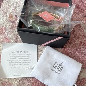 CAbi Jasper Bangle Bracelet Green Gold Hinged Style 2074 with Box